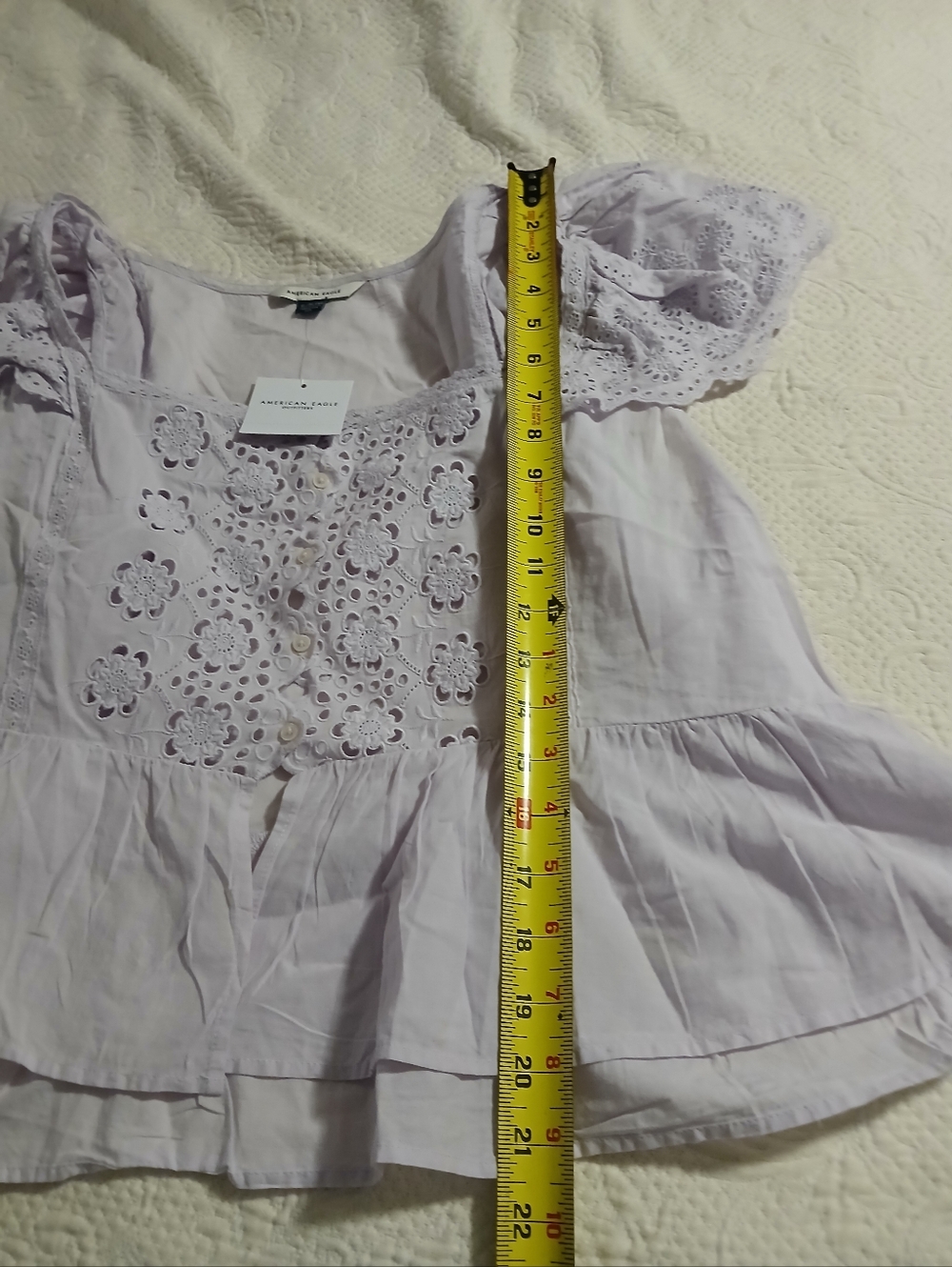 American Eagle Soft Purple 100% Cotton Flutter Sleeve Peplum Top Size XL Peasant - Picture 3 of 12